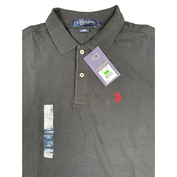 US Polo Assn. Pique Polo Shirt Mens Large Classic Fit Short Sleeve Black 116015 - Picture 4 of 5